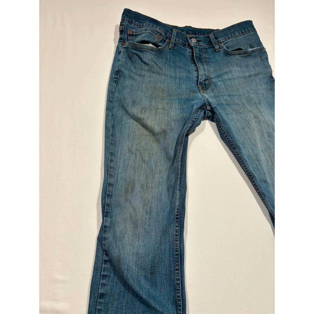 Levis 511 Slim Fit Mens Blue Jeans Medium Wash 34x30 Distressed Rip - Picture 2 of 8